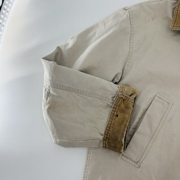 Vintage LL Bean Chore Coat Mens Size Large Beige Cotton Barn Jacket 90s Outdoor - Picture 10 of 13